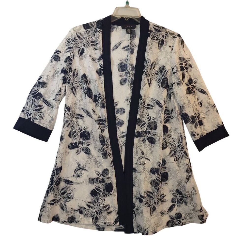 Floral Lace Open-Front Blazer By R&M Richards Size 12 -Black/White Elegant Desig